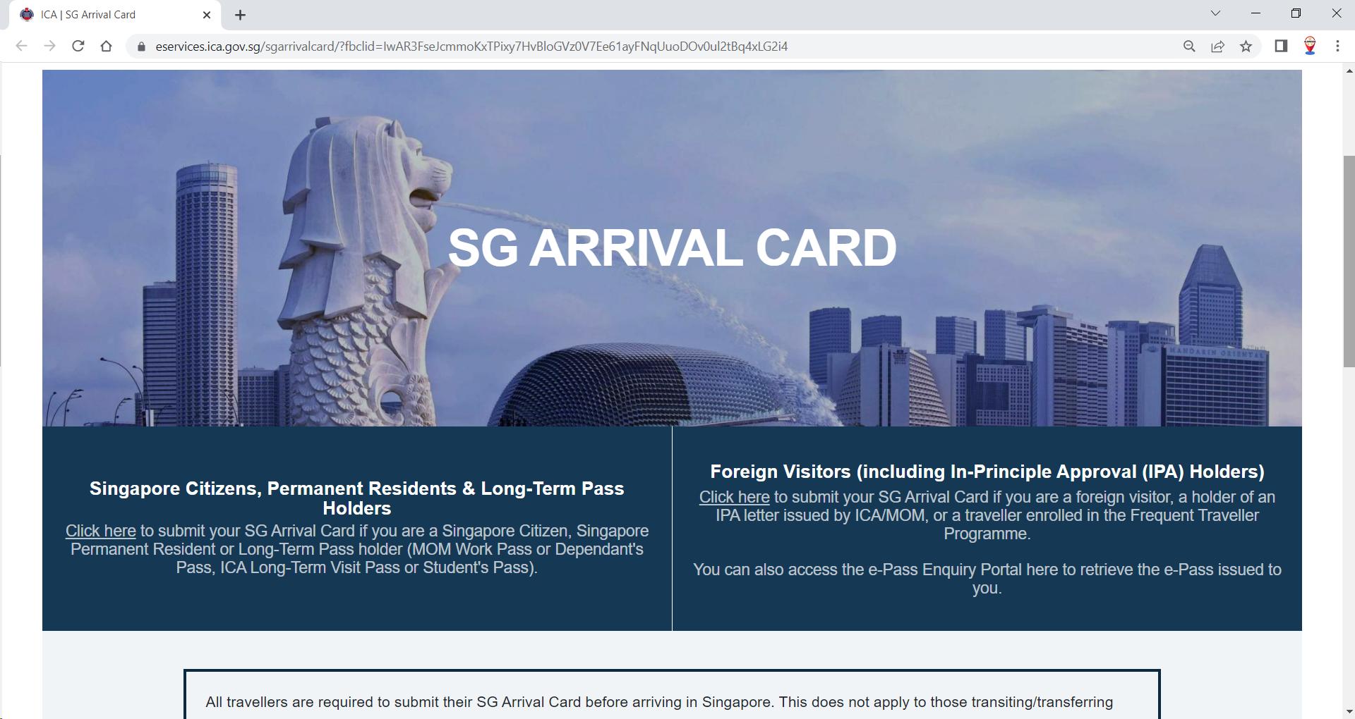 Singapore Arrival Card