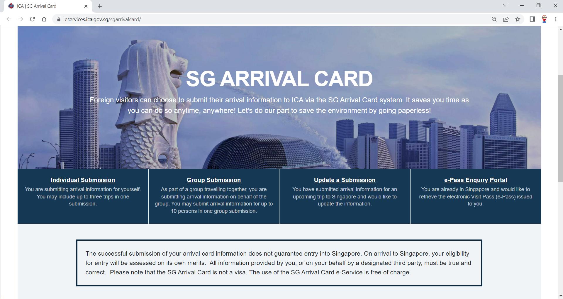 Singapore Arrival Card