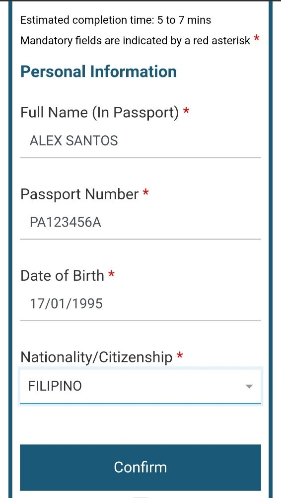 Singapore Arrival Card