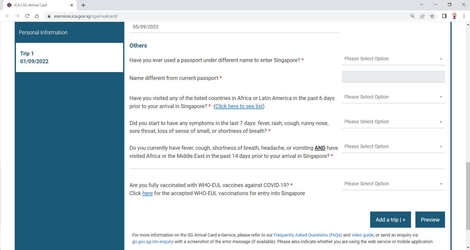 How to fill out the online Singapore (SG) Arrival Card and electronic ...